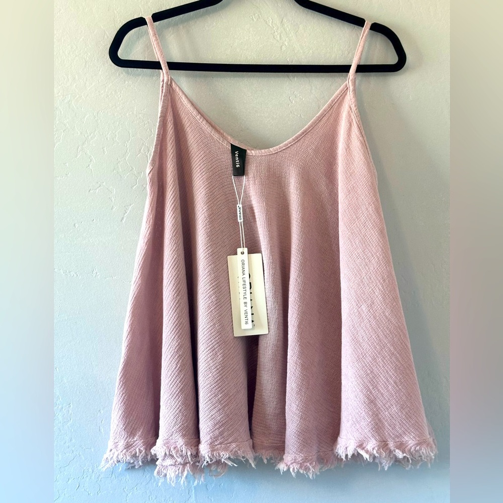 NWT Venti 6 Pink Linen Fringe Swing Tank Top Size Small